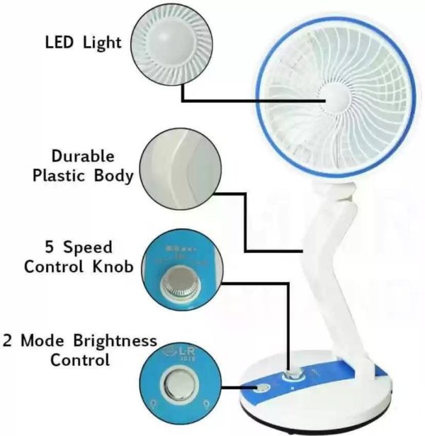 Best Price Foldable Portable Table Rechargeable Electric Fan for Home with Light 1600mA Lithium Battery - Image 4